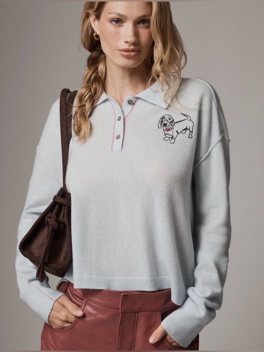 NWOT Pilcro x Anthropologie Jensen Cashmere Crop Polo Sweater